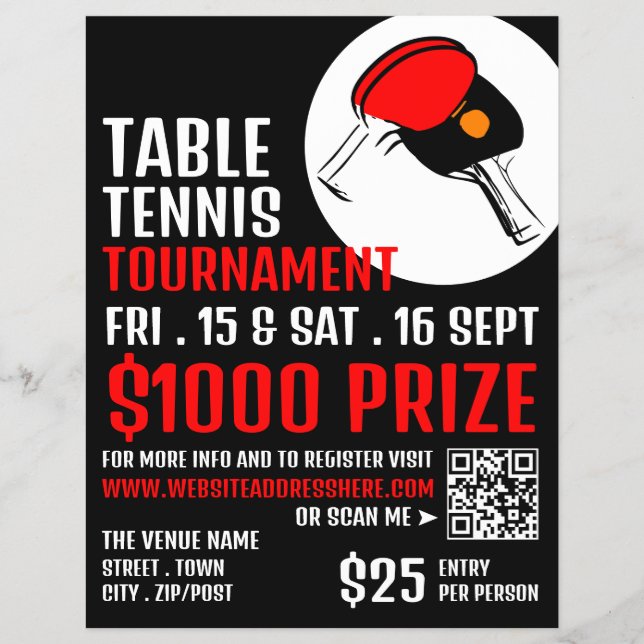 Red & Black Paddles, Tischtennis Turnier Flyer (Vorne)
