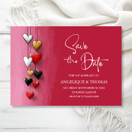Red Black Pink Hearts Wedding Save the Date