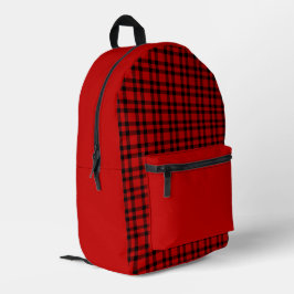 Red Black Plaid Pattern Bedruckter Rucksack