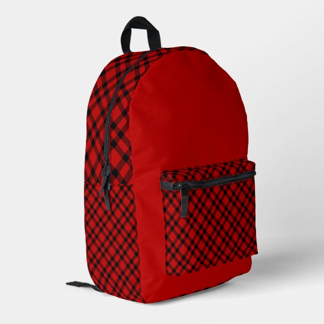Red Black Plaid Pattern Bedruckter Rucksack (Rückseitige Ecke links)