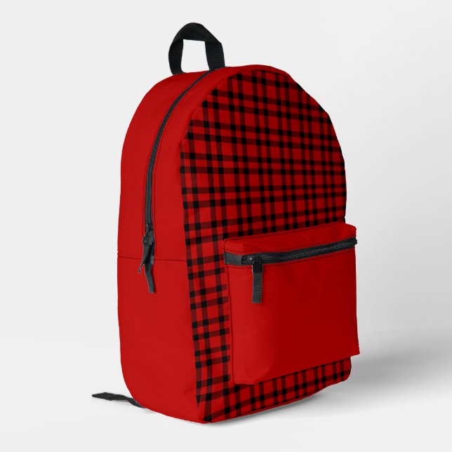 Red Black Plaid Pattern Bedruckter Rucksack (Rückseitige Ecke links)