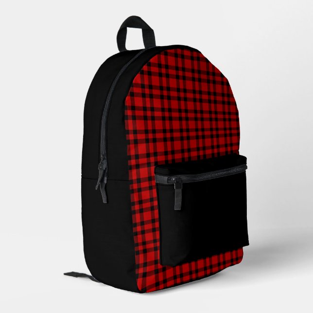 Red Black Plaid Pattern Bedruckter Rucksack (Rückseitige Ecke links)