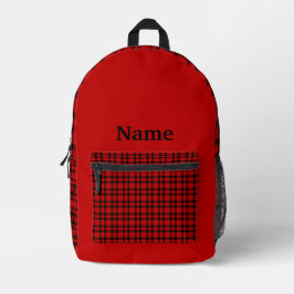 Red Black Plaid Personalize Pattern Bedruckter Rucksack