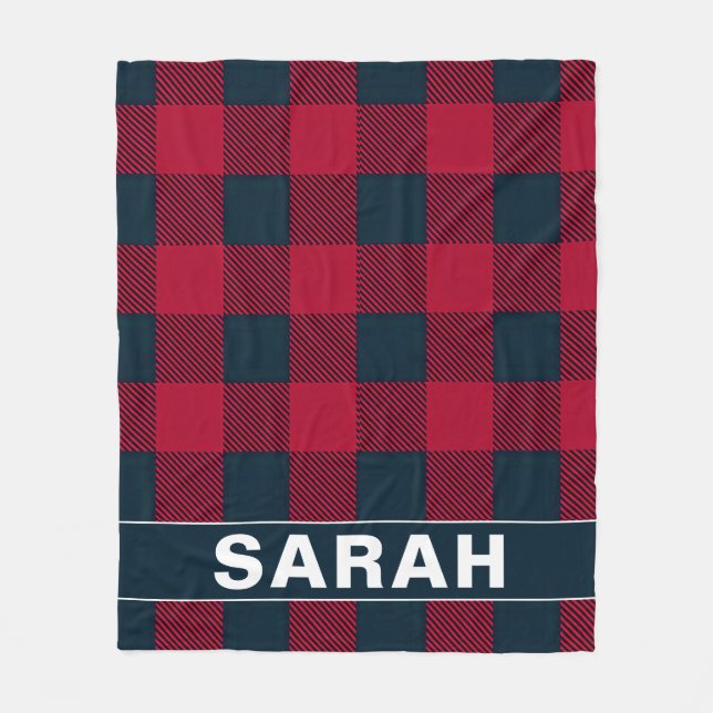 Red & Black Plaid Personalized Name Fleecedecke (Vorderseite)