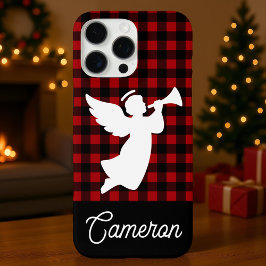 Red & Black Plaid with Angel Custom Name iPhone 16 Pro Max Hülle