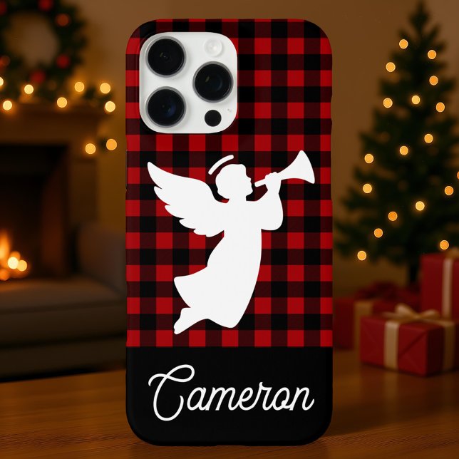 Red & Black Plaid with Angel Custom Name iPhone 16 Pro Max Hülle (Von Creator hochgeladen)