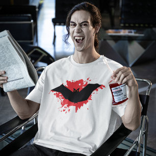 Red Black Playful Bat Spooky Halloween T - Shirt