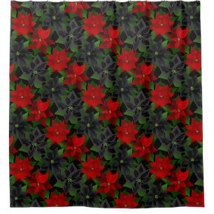Red Black Poinsettias Goth Chrstimas Duschvorhang
