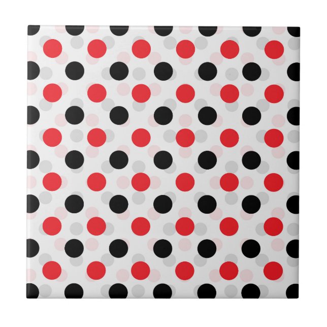 Red Black Polka Dots Textile Muster Design Fliese (Vorderseite)