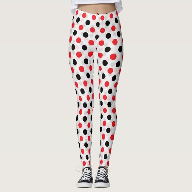 Red Black Polka Dots Textile Muster Design Leggings (Vorderseite)