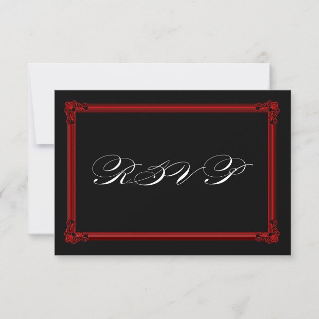 Red & Black Poster Style Wedding RSVP Cards Karte (Vorderseite)