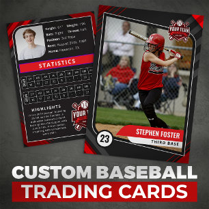 Red & Black Pro Baseball Trading Card Telefonnummerkarte