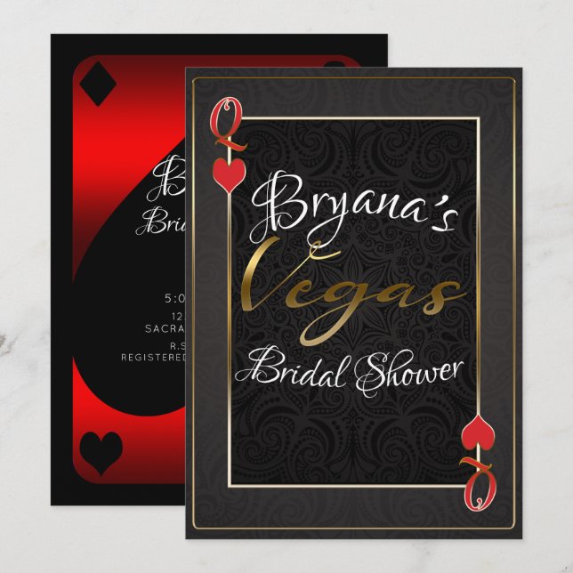 Red Black Queen of Hearts Vegas Brautparty Einladung (Vorne/Hinten)