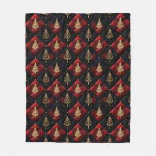 Red Black Quilt Squares Gold Weihnachtsbaumen Fleecedecke