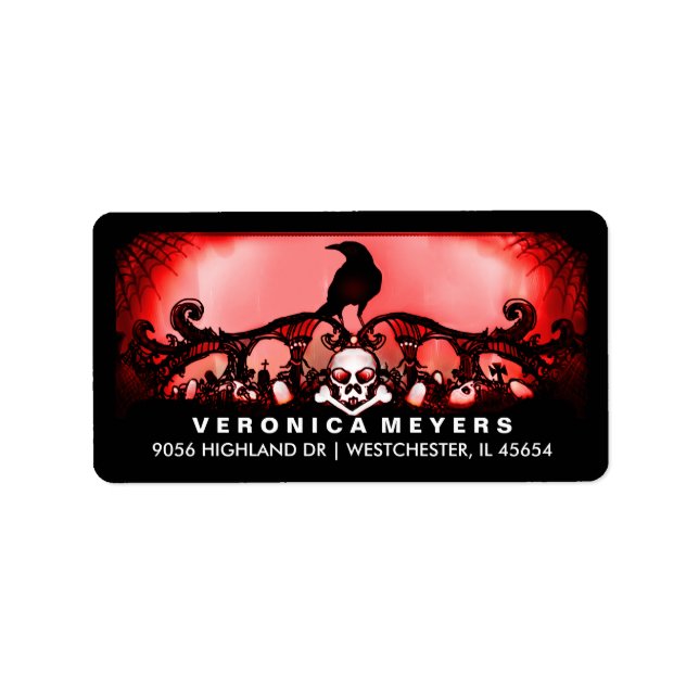 Red & Black Raven Halloween Address Label Adressaufkleber (Vorne)
