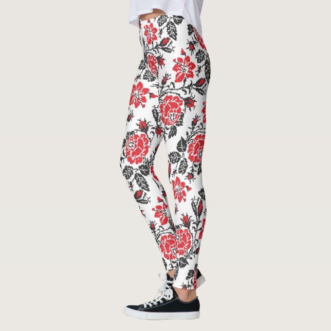 Red & Black Rose cross-stitch Russian Pattern Leggings (Links)