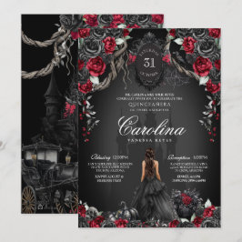 Red Black Rose Gothic Haunted Castle Quinceanera Einladung