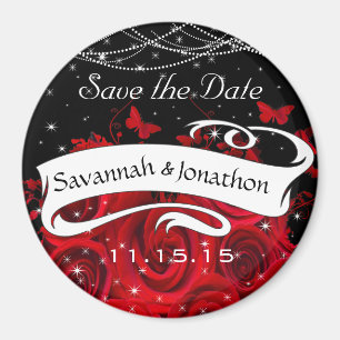 Red Black Rose Herz Save the Date unter Sternen Magnet