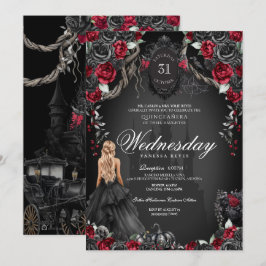 Red Black Roses Quinceanera Gothic Halloween  Einladung