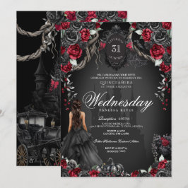 Red Black Roses Quinceañera Halloween Gothic Einladung
