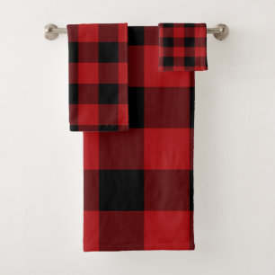 Red Black Rustic Buffalo Kariert Checkered Badhandtuch Set