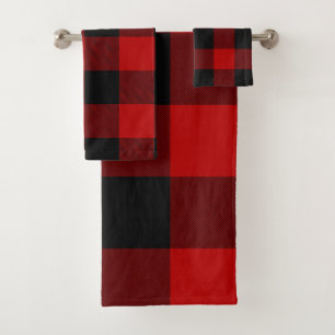 Red Black Rustic Buffalo Kariert Checkered Karos Badhandtuch Set