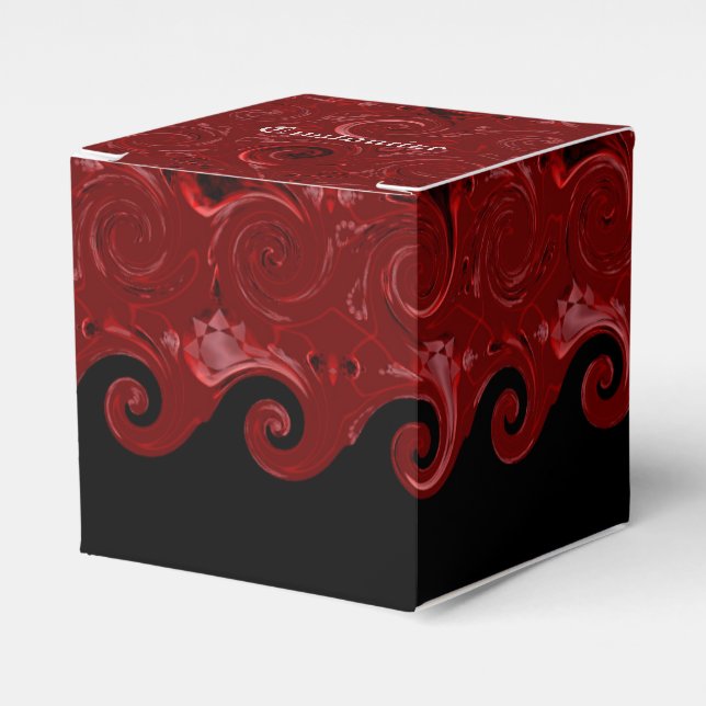 Red & Black Satin Curls Cube Fevor Box Geschenkschachtel (Vorderseite)