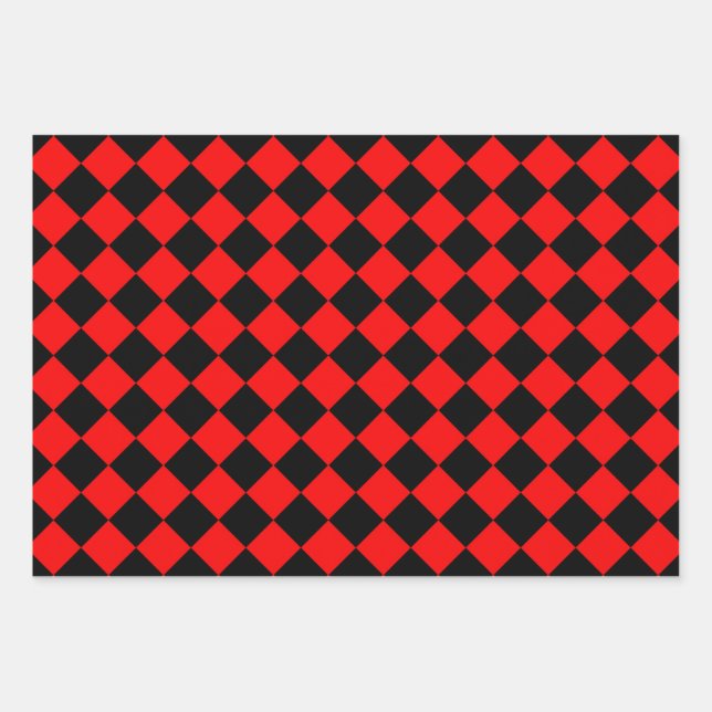 Red Black Schachbrett Diamond Pattern Geschenkpapier Set (Vorderseite)