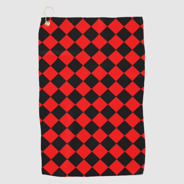 Red Black Schachbrett Diamond Pattern Golfhandtuch (Vorderseite)
