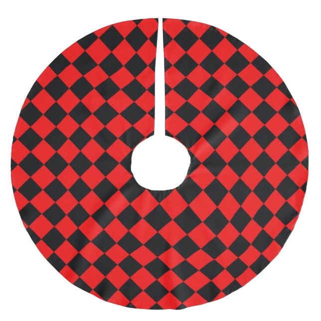 Red Black Schachbrett Diamond Pattern Polyester Weihnachtsbaumdecke (Vorderseite)