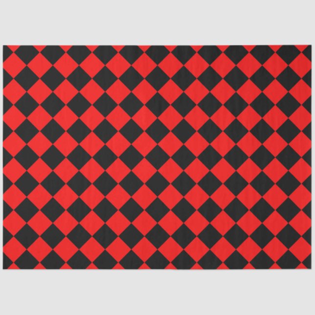 Red Black Schachbrett Diamond Pattern Seidenpapier (Vorderseite)