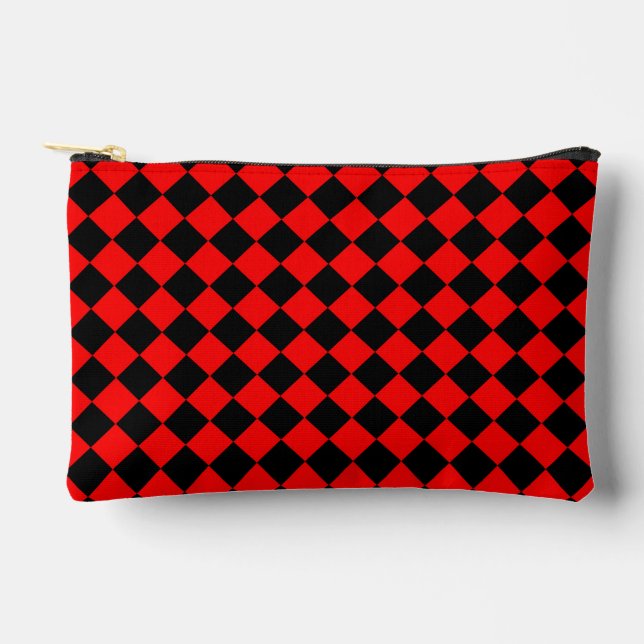 Red Black Schachbrett Diamond Pattern Zubehörtasche (Vorderseite)