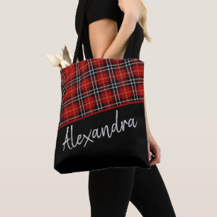 Red Black Scottish Tartan Pattern Personalisiert Tasche