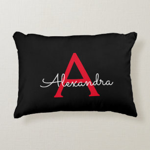 Red Black Script Giron Monogram Name Dekokissen