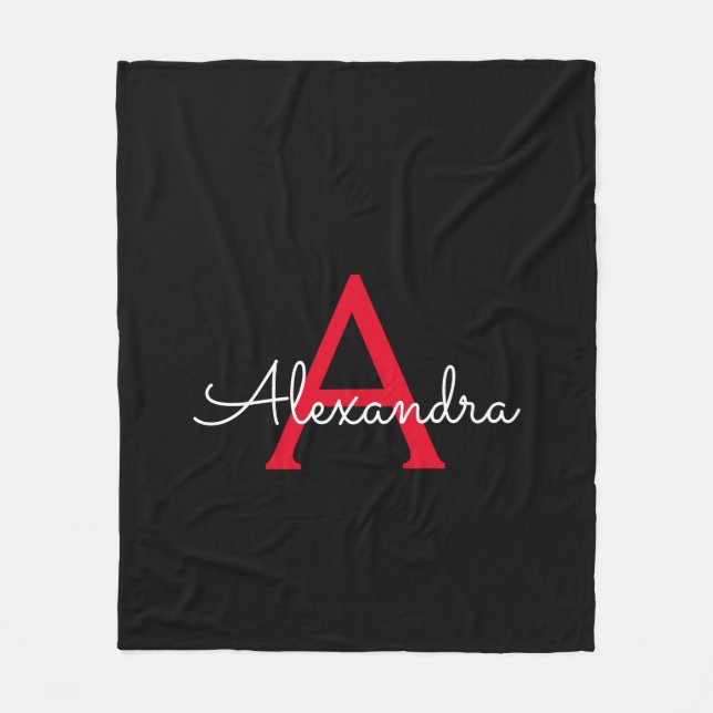 Red Black Script Giron Monogram Name Fleecedecke (Vorderseite)