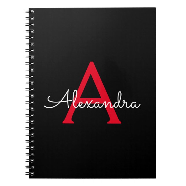 Red Black Script Giron Monogram Name Notizblock (Vorderseite)