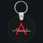 Red Black Script Giron Monogram Name Schlüsselanhänger<br><div class="desc">Einfache Monogramm Name Keychains (Schlüsselkette) für Schwarz und Rot. Das macht den perfekten 16 Geburtstag,  Hochzeit,  Brautparty,  Jubiläum,  Babydusche oder Junggeselinnen-Abschied Geschenk für jemanden,  der Lieben glamourösen Luxus und schicke Stile.</div>