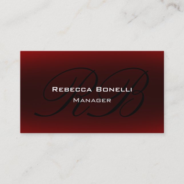 Red Black Script Monogram Manager Business Card Visitenkarte (Vorderseite)