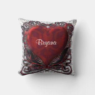 Red Black Silver Heart Valentine Liebe Kissen