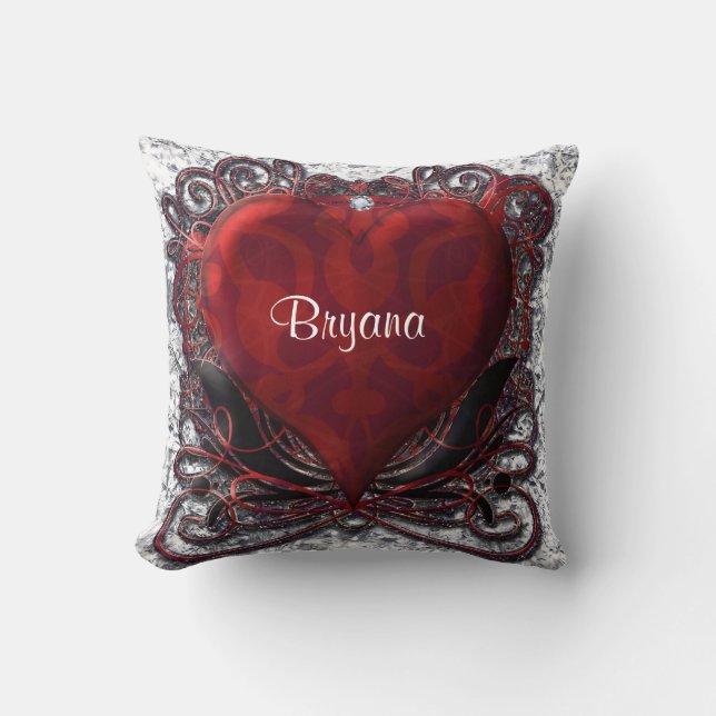 Red Black Silver Heart Valentine Liebe Kissen (Vorderseite)