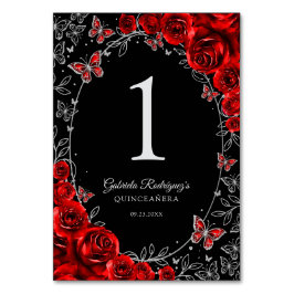 Red Black Silver Quinceanera Tischnummer