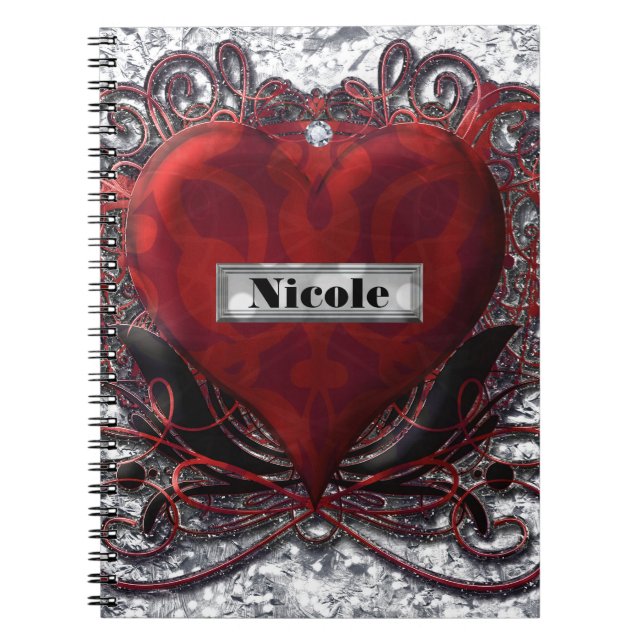 Red Black Silver Valentine Herz Gotische Romantik Notizblock (Vorderseite)
