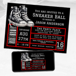 Red Black Sneaker Ball Geburtstagsparty Einladung