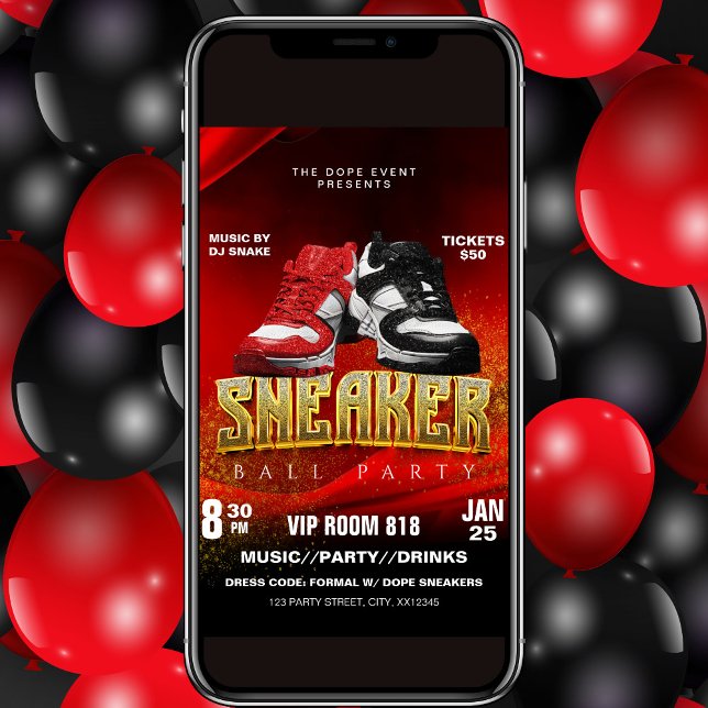 Red Black Sneaker Ball Party Flyer Einladung (Von Creator hochgeladen)