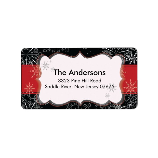 Red Black Snowflake Winterurlaub Rücksendeadresse Adressaufkleber (Vorne)
