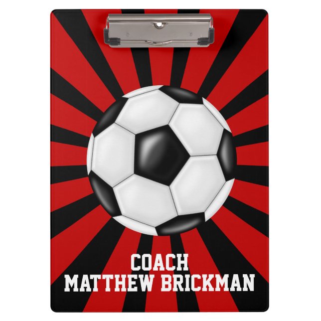 Red Black Soccer Coach Team Zwischenablage Klemmbrett (Vorderseite)