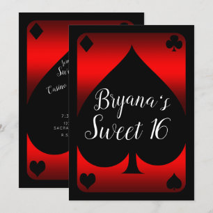 Red & Black Spade Glam Casino Sweet 16 Party Einladung