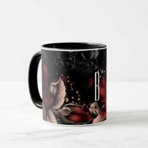 Red Black Sparkle Rose & Skull Personalisiert Tasse