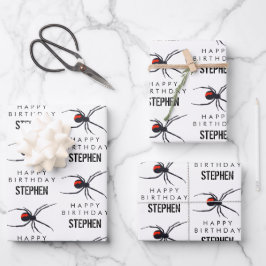 Red & Black Spider Geburtstagsparty Thema & Name Geschenkpapier Set