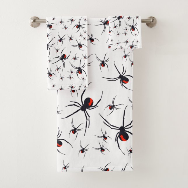Red & Black Spider Muster Badhandtuch Set (Insitu)